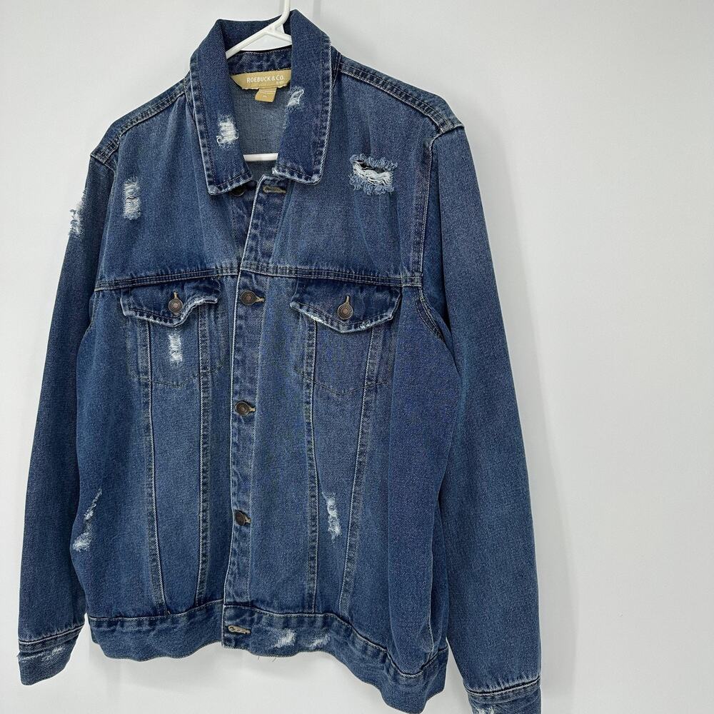 Roebuck & Co Jacket Mens XL Distressed Denim Jean Trucker Button Up Vintage y2K - Picture 4 of 12